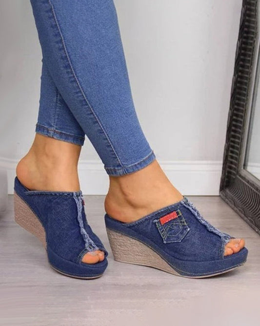 Kirsten® | Denim slip-on shoe with mid-height heel