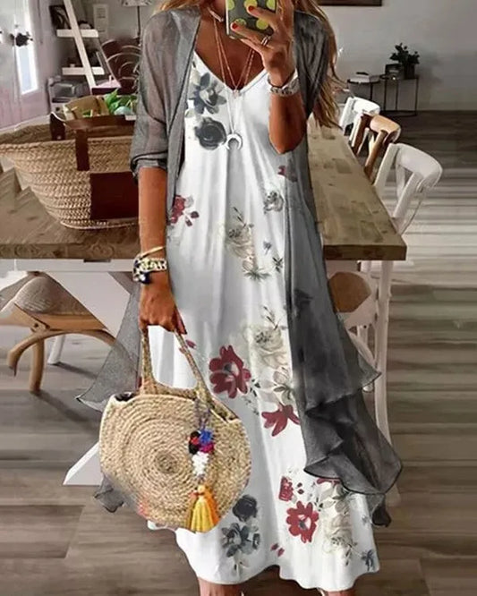 Julie|Two-piece Casual V-neck Printed Maxi Dress