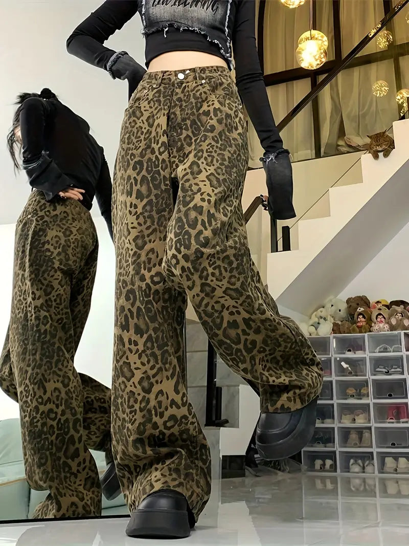 Conie | Leopard Print Chic Baggy Jeans