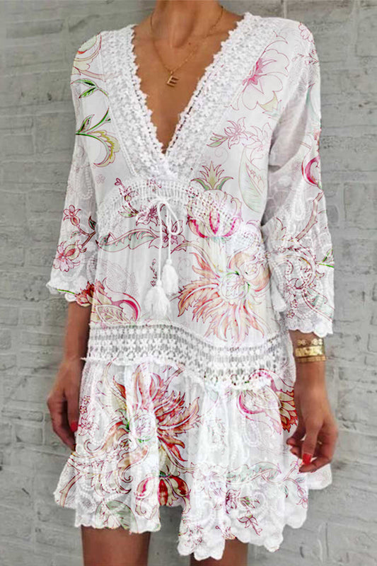 Gina | Sweet Elegant Floral Fold V Neck Printed Dress
