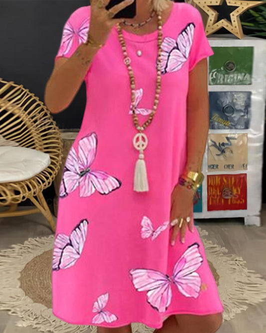 Damara | Short-sleeved dress with butterfly print