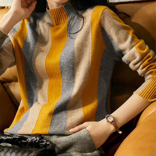Alexis® |Vintage striped sweater with half-high neckline