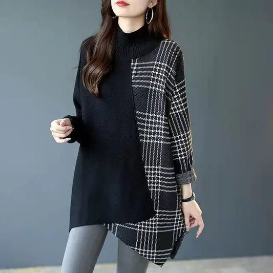 Bethany® | Casual plaid sweater with a half-high neckline