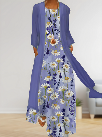 Monika® | Elegant floral maxi dress with cardigan