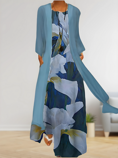 Monika® | Elegant floral maxi dress with cardigan