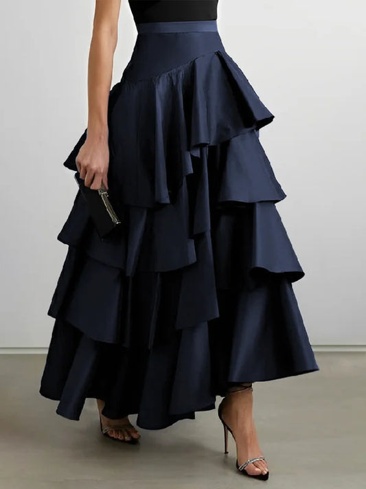 Andy| Stylish Selection A-Line High Waisted Falbala Solid Color Skirts Bottoms