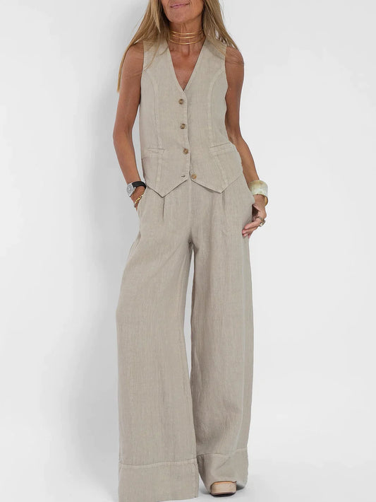 Penelope | Women casual linen vest two set suits