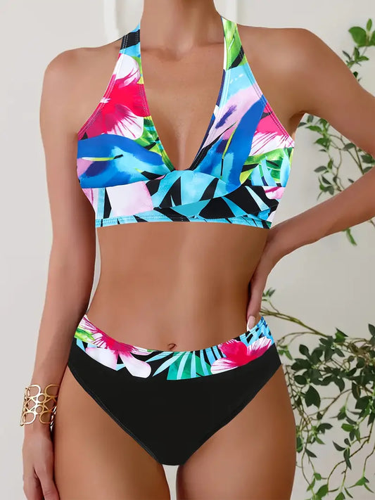 Tanya® | Stylish halter crotch bikini with random print
