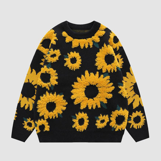 Adriana ®|Stylish and cozy knitted sweater with sunflower design