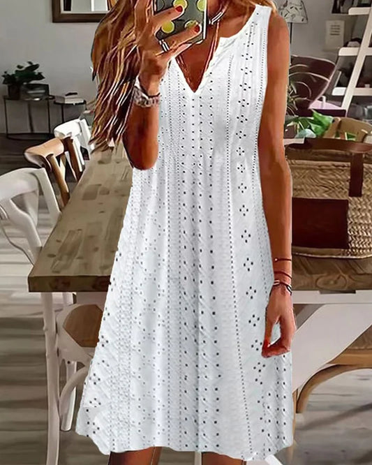 Dominique| Women's Summer Hollow Jacquard Sleeveless Loose Solid Dresses