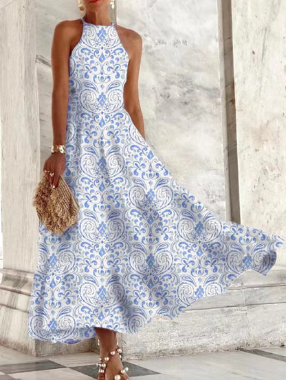 Eliza| Women's Vacation Floral Print Halter Sleeveless Dress
