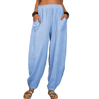 Ysa | Women's Loose Solid Elastic Waist Pocket Harem Pants