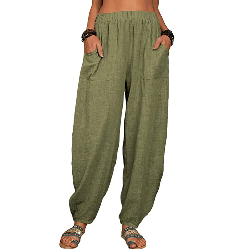 Ysa | Women's Loose Solid Elastic Waist Pocket Harem Pants