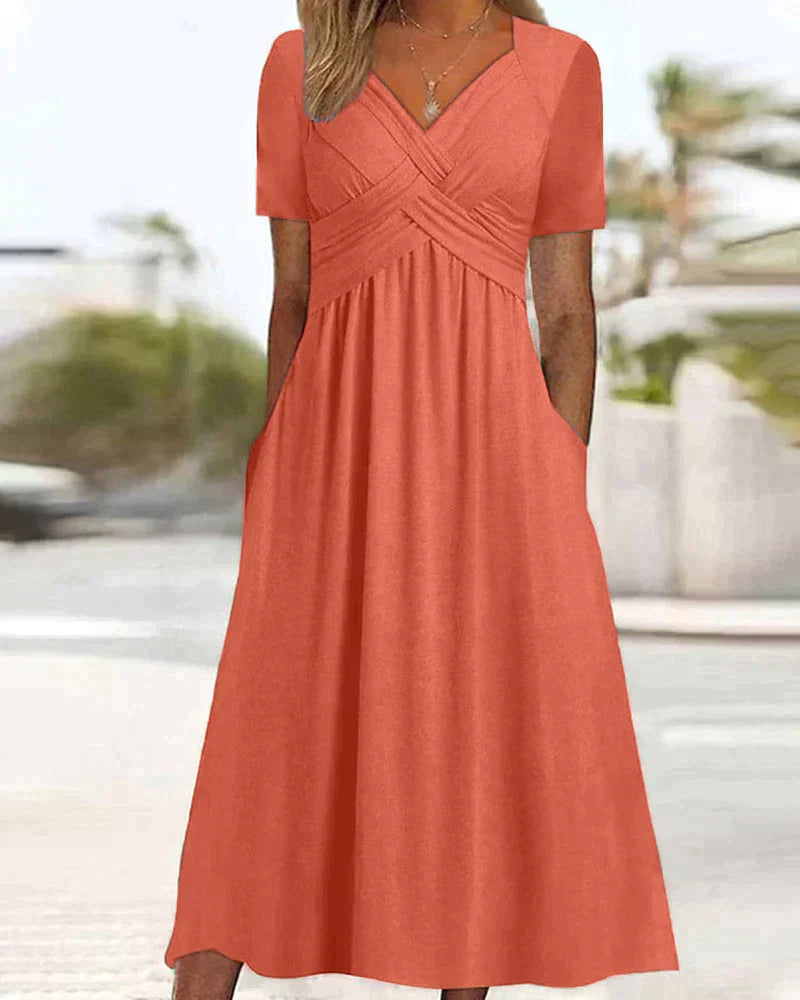 Anna® | Plain dress with V-neck
