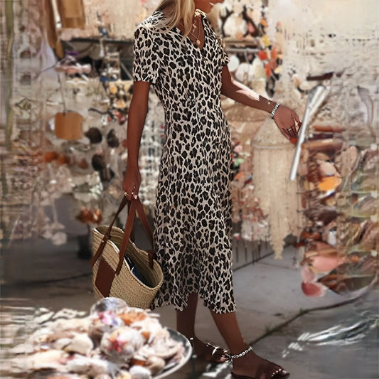 FREJA - Long dress with leopard print