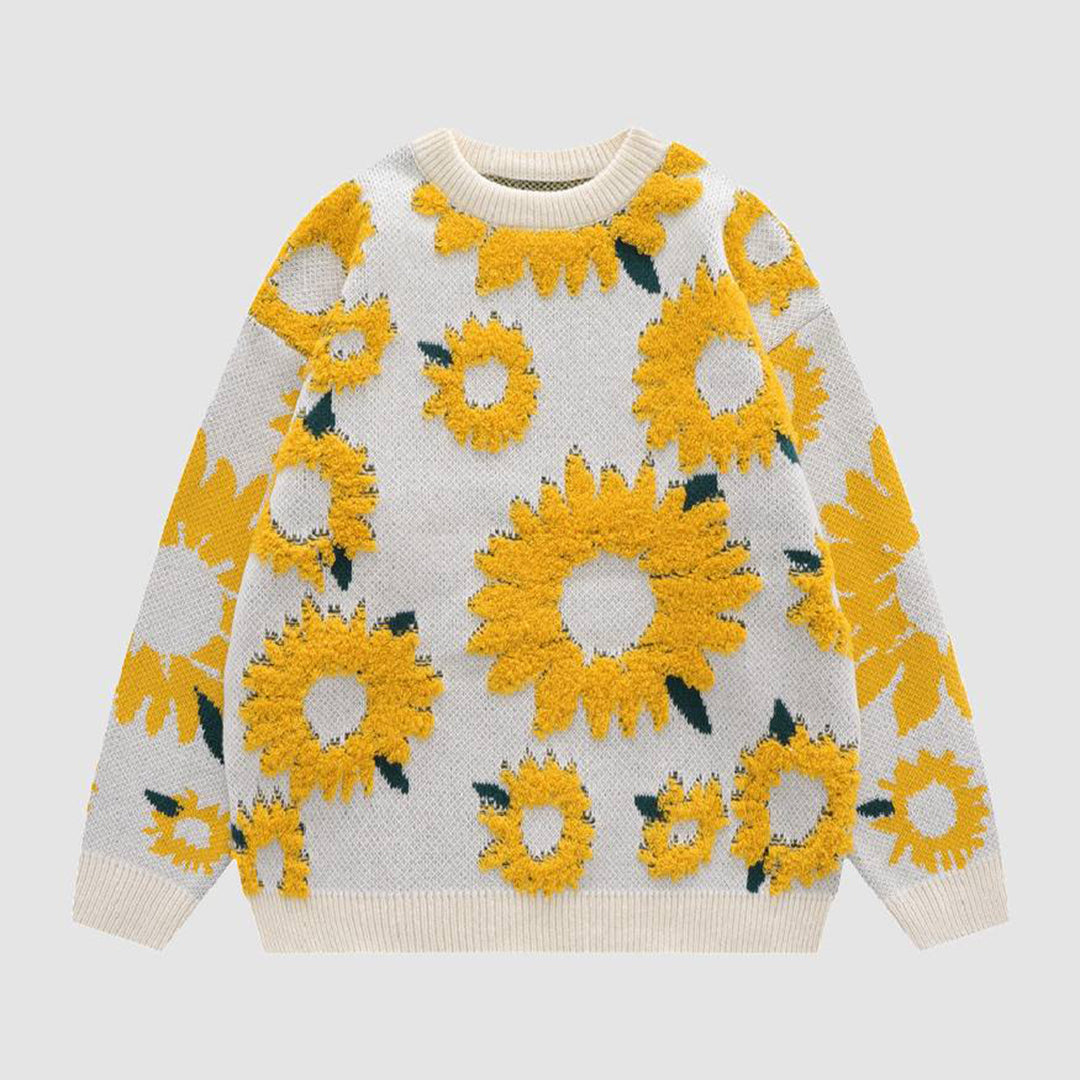 Adriana ®|Stylish and cozy knitted sweater with sunflower design