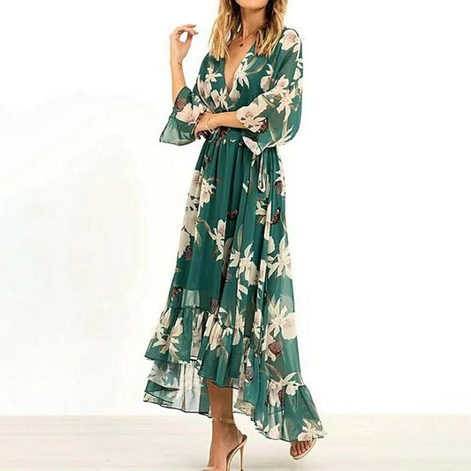 Lucy® | Green maxi dress with V-neckline
