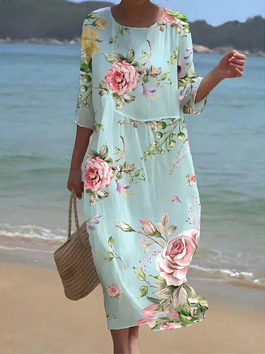 Guinevere® | Elegant floral maxi dress with a round neckline